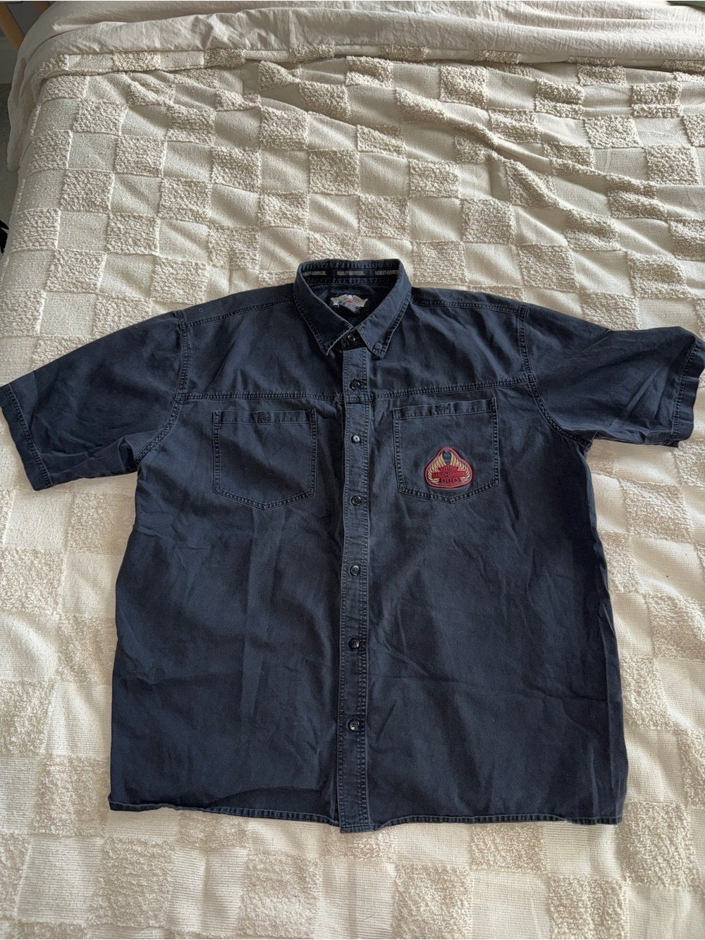 Harley-Davidson‎ Navy Short-Sleeve Button-Down Shirt with Red Patch 2XL
